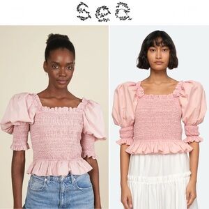 Sea New York Simona Puff Sleeves Smocked Top in Pink Blossom sz XS 325$